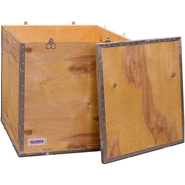 23.25 in x 23.25 in x 23.5 in 4 Panel Hinged Shipping Crate, Brown, Plywood